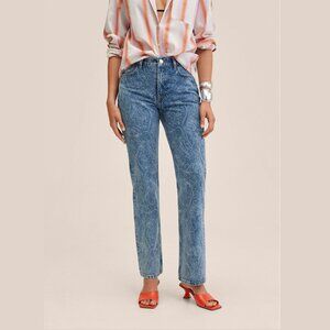 Mango MNG Mid-rise Straight-leg Jeans Women's US 2 EUR 34 Medium Paisley